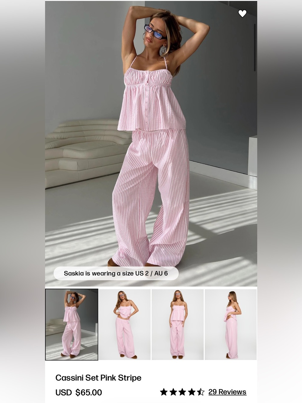 Princess Polly Cassini Set Pink Stripe Pajama Set